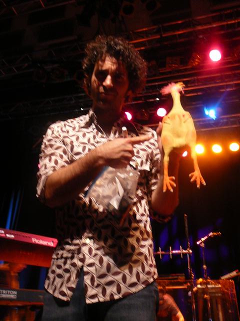 Dweezil and the signed rubber chicken