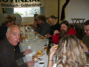 87 breakfast - Pedro on the left, Erwin, Wan & Georg's DDR friend